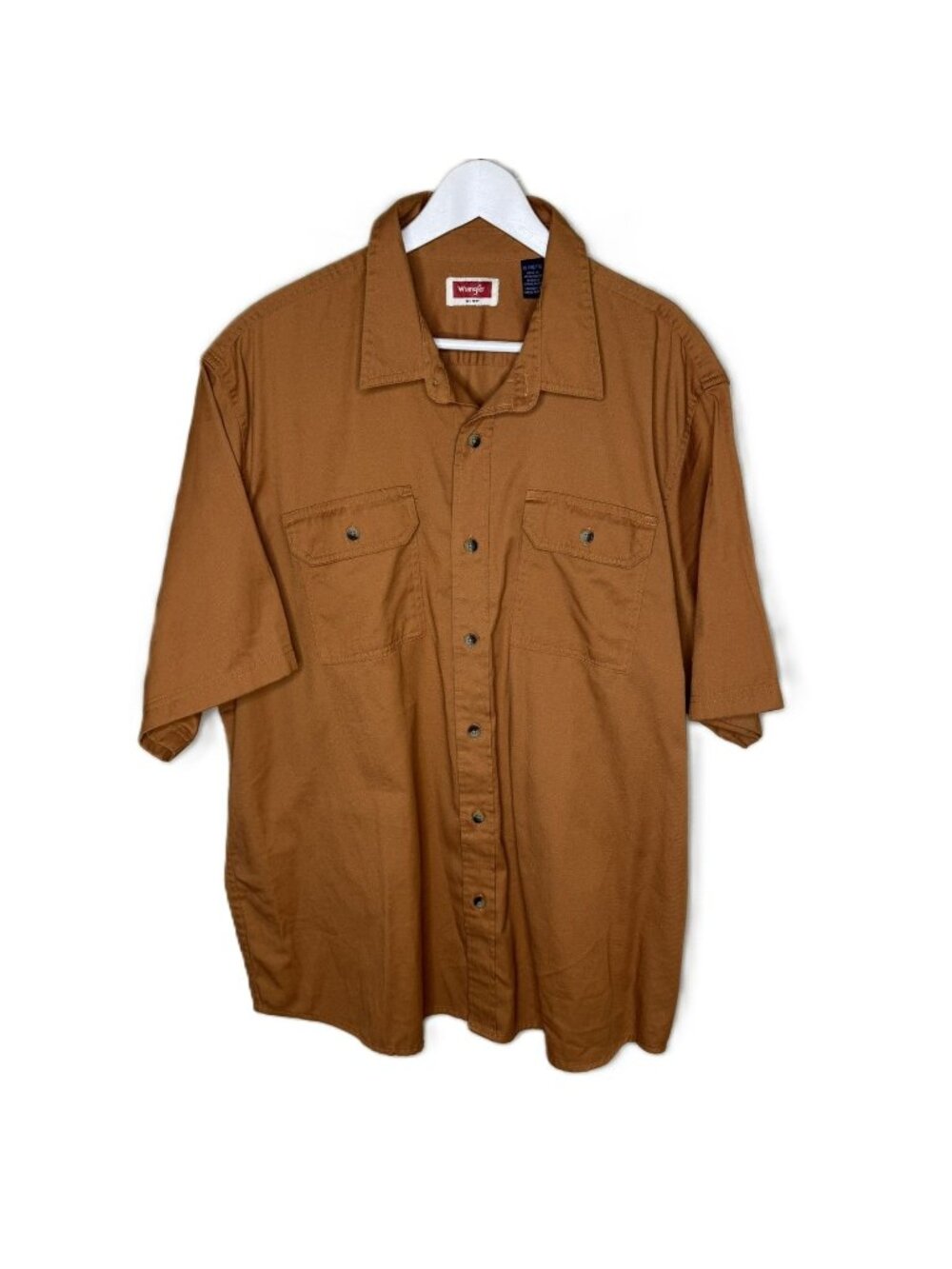 Wrangler Dark Orange Short Sleeve Twill Button-Up Work Shirt, Size XL